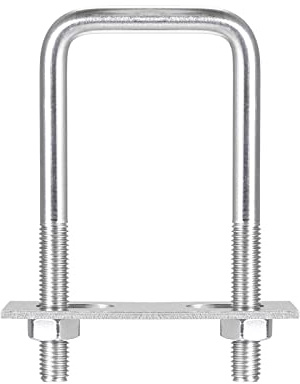 sourcing map 2 Sätze Quadratische U Bolzen 52mm(2.05) Innenbreite 120mm Länge M10 304 Edelstahl U Klemmschraube mit Mutter und Platte für Bootsanhänger