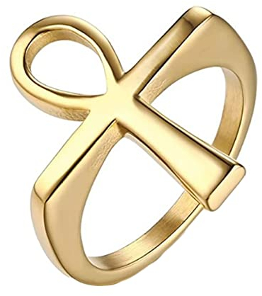 Ring Männer Edelstahl, Dünnband Ankh 22,6 MM Herren Ring Gold, Größe 60 (19.1)