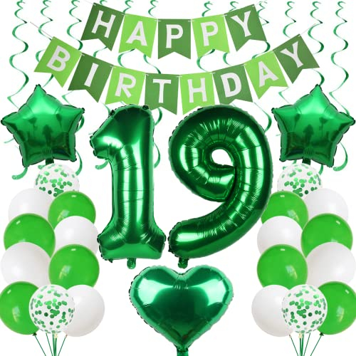 Ballons 19 Geburtstag Grün Luftballon 19. Geburtstagsdeko für Mädchen Jungen 19. Geburtstag Junge Geburtstagsdeko 19 Jahre Junge Grün Deko Geburtstag Luftballons 19. Geburtstag Grün mit Girlande