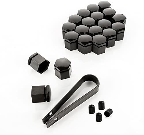 LST 20x Felgen Radschraube Abdeckkappen Sechskant Kappen Set 17 mm schwarz Glanz