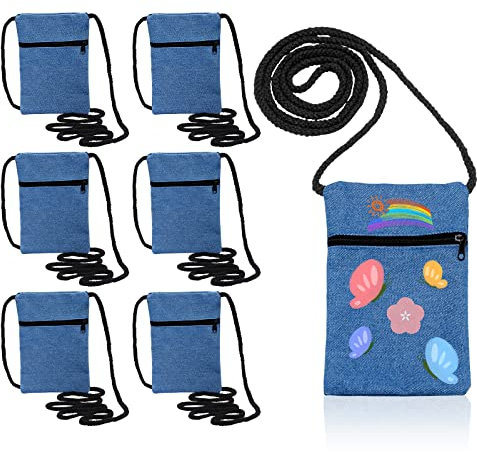 6 Stück Cowboy Stoffbeutel zum Bemalen für Kinder 18 x 12 cm DIY Schultertasche Kinder Umhängegeldbeutel Kinder Brustbeutel für Schule, Party, Geschenk