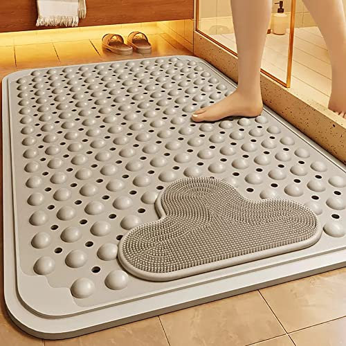 60x90cm Tapis Douche Antiderapant avec Ventouses et Trous de Drainage,Grand Tapis de Douche Antidérapant,Tapis de Bain Douche pour la Douche de Salle de Bain (Beige)