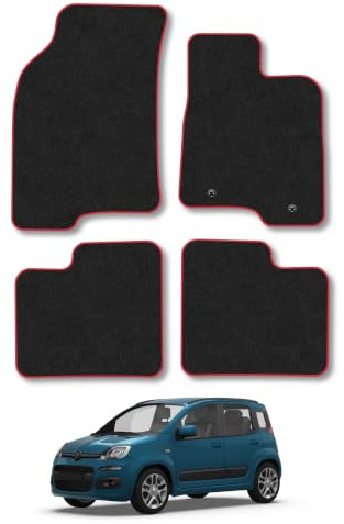 Fiat Panda (2012-2015) Carpet Car Mats | Red Edge Trim Tailored Fit Floor Mats Full Coverage Protection Accessories Easy Clean Anti Slip Made in the UK