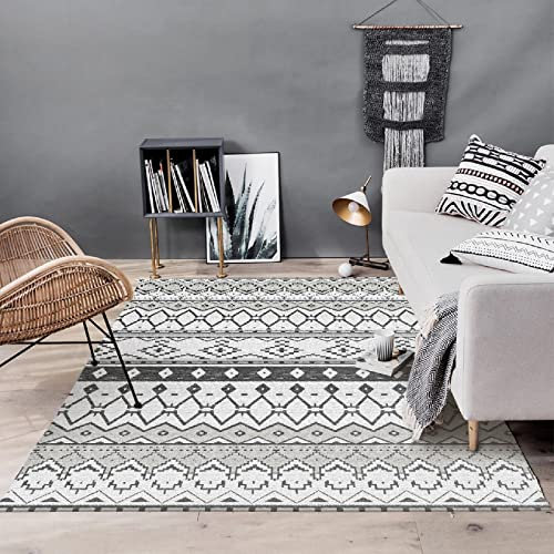 ESOUY Teppiche mit weicher Haptik, Schwarz und Weiß, Raute, rutschfeste, langlebige, weiche Teppiche für Schlafzimmer, Wohnzimmer, Heimdekoration, 100 x 160 cm