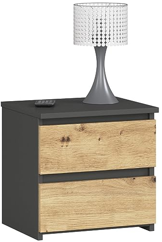 AKORD | Kommode Set 2 Schubladen Sideboard Mehrzweckschrank Schrank | Schreibtisch | ecktisch | Eck Schreibtisch für Home Office | Einfache Montage | 40x40x35 | Graphitgrau & Eiche Artisan Front
