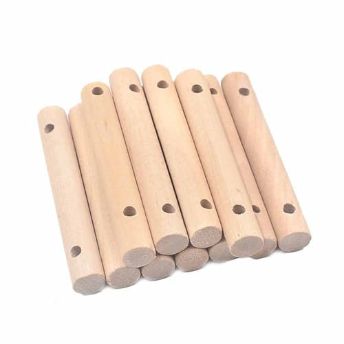 SHTGOI 10 Stück Holzstab Rund Holzstäbchen mit 2 Loch Holzstock zum Basteln Rundhölzer Holz Stange Bastelstäbe für Kinder DIY Handwerk Wohnkultur Modellprojekte Bastelartikel Holzfarbe 6CM*1.5CM