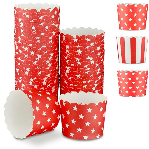 Frau WunderVoll® 50 Muffin Backformen rot, weiße Sterne, Durchmesser 6,1 cm/Muffins Muffinbackform Muffinform Form Backförmchen Cupcake Formen Förmchen Papier Cupcakeformen