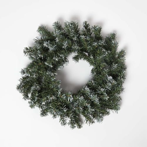 HOMESCAPES Künstlicher Weihnachtskranz 45 cm, Tannenkranz geeist, Adventskranz mit Schnee als Türkranz oder Tischkranz