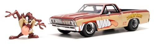 Jada Toys Looney Tunes Taz & 1967 Chevrolet EL Camino – Voiture Miniature Chevy (19 cm) avec Figurine Tasmanian Devil (5 cm), Ensemble de Jouets en métal pour Adultes et Enfants à partir de 8 Ans
