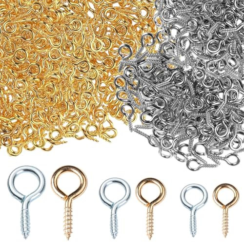 Gruvox 600 PCS Eye Hooks and Eyes - Small Screw in Eyelets for Fixing Wood Wires