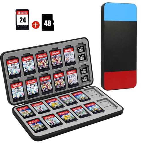 Skycase Game Card Aufbewahrungsbox für Switch Game Card,Spiele Aufbewahrung mit 24 Spielkartenfächer,Tragbare Schutzhülle für Switch OLED Game Card,Hardcase Hülle,Silikonfutter,Schwarz+Blau+Rot