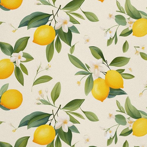 HEKO PANELS Stoff Oxford Wasserdichte Meterware Canvas-Stoff Polyester Nähstoff Dekostoffe Handwerken Wasserabweisend Blickdicht Zitronen Obst Aquarell Wasserfarbe 5 Meter 155 x 500 cm DX2086