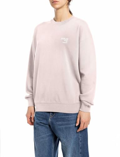 Replay Damen Sweatshirt Oversized, Rosa (Powder Pink 565), M