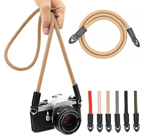 wieehtes Kameragurt aus Seil:100cm Nylon Kletterseil Kamera Hals Schultergurt für Spiegellose/Kleine Kameras (Braun)