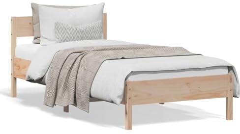 vidaXL Massivholzbett mit Kopfteil, Bett mit Rückenstütze, Bettgestell mit Sperrholzlatten, Bettrahmen Schlafzimmerbett, 90x200cm Massivholz Kiefer