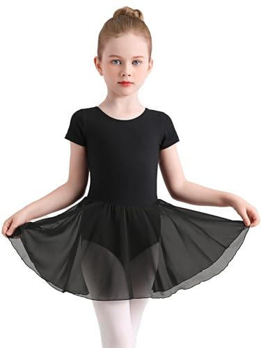 Eisnnu Kinder Ballettkleidung Mädchen Baumwolle Kurzarm Tanzkleid mädchen Ballettrock Balletttrikot Ballettanzug mit Chiffon Rock Tütü 2-11 Jahre