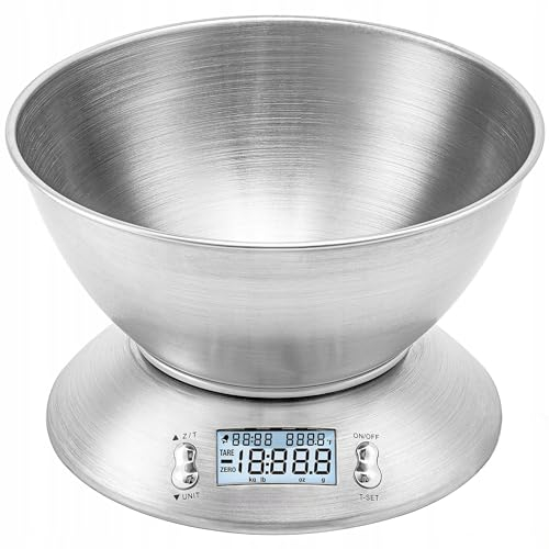 LTC LCD-Küchenwaage WG117 Präzisionsküchenwaage mit Schüssel und Display - integrierter Timer - integriertes Thermometer - Silbergrau - 215 x 215 x 130 mm
