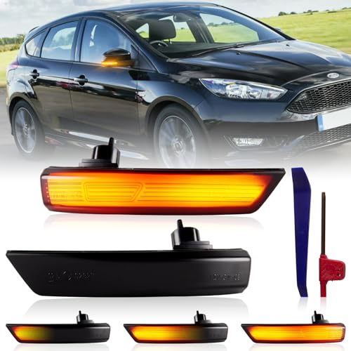 POPMOTORZ 2 Stücke LED Spiegelblinker mit Canbus Fehlerfrei 2835 SMD für Ford focus 2008-2016, Schwarz