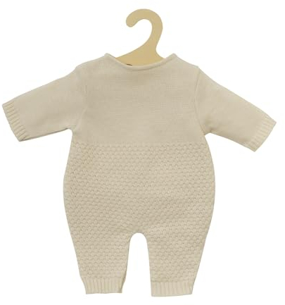 Heless 2480 - Puppenkleidung aus 100 Prozent Bio-Baumwolle, Strickstrampler in Ecru für Puppen und Kuscheltiere der Größe 35-45 cm