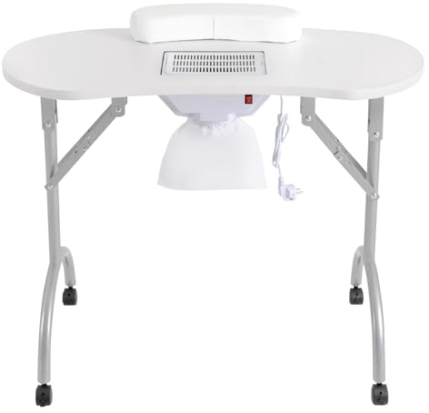 Nageltisch Staubabsaugung für Nägel Klappbarer Maniküre Tisch mit Rollen, Mobilesmanikürtisch Nagelstaubsauger Tragbares Nageltisch mit Absaugung, 90*40*72.5cm (Weiß)