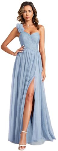Ever-Pretty Robe de Demoiselle d'honneur Maxi Fendue sans Manches Robe Soirée Femme Bleu Poussiéreux Clair 46