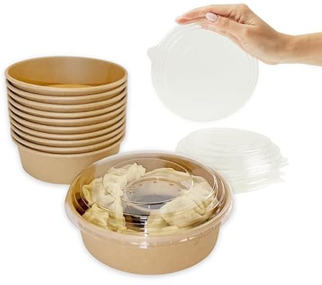 ECOPICNIC Lot de 300 saladiers en PP avec Couvercle, 750 ML | Barquettes Alimentaires jetables pour salades, Repas à emporter, Contenant écologique pour Poke Bowls, Plats Chauds ou froids