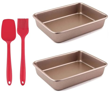 2 moldes rectangulares para tartas de 8 pulgadas, antiadherentes, bandeja para hornear pastelería, horno, cocina, molde para pan tostado, molde rectangular para hornear, cuchara + cepillo de aceite