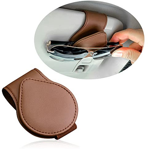 GTLM Magnetischer Brillenhalter für Auto,PU Leder Sonnenbrillenhalter Auto Aufbewahrung Brillen Tickets Karten & Hält Auto Ordentlich,Universal Auto Zubehör Innenraum Frauen (Braun)