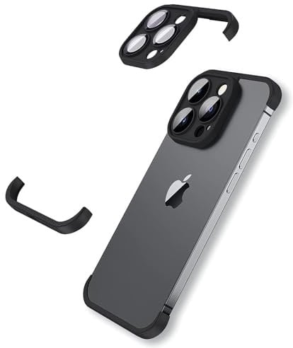KUGEW for iPhone 16 Pro Max Frameless Bumper Case with Camera Lens Protector, Slim Fit No Back No Frame Design TPU Bumper Compatible with MagSafe Excellent Heat Dissipation Minimalist (Black)