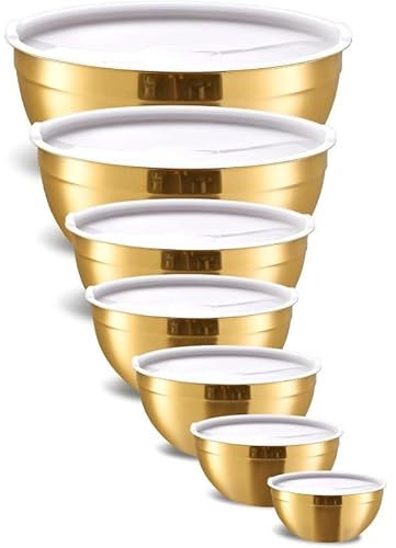 Bols à mélanger en or rose avec couvercles hermétiques, bol en acier inoxydable, saladiers, bol gigogne coloré 7 pièces, cuisine en or rose(Gold)