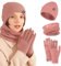 Nenkarn Mütze, Schal & Handschuh-Sets für Damen, 3-in-1 Mütze und Schal Set für Frauen, Dicke Fleece Touchscreen Handschuhe Strickmütze Kaltwetter Accessoires Sets (Rosa)