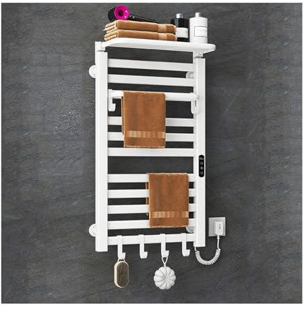 Radiador Toallero De Pared con Temporizador,Inteligente Toallero Electrico Baño con Bandeja Superior,Bajo Consumo Colgador Toalla Baño,Blanca,Right Line