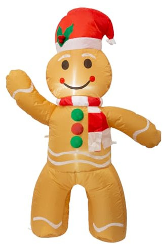 The Christmas Workshop 4ft Inflatable Gingerbread Man with Pump/Self Inflation Outdoor Christmas Decoration / 6 White LEDs/Easy Installation with Adaptor Ropes & Stakes Included 74329