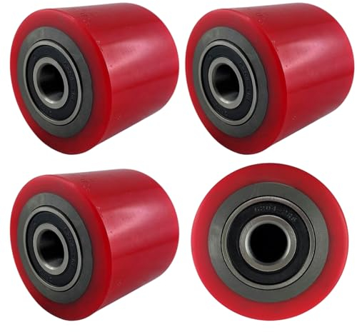 4 Stück Hubwagenrollen Polyurethan 80 x 70mm, Achse 20mm Hubwagenräder mit Kugellager Hubwagen Rollen Räder Rollen Industrielle Ersatzteile für Hubwagen Transportwagen Materialtransporter