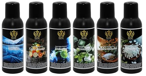 HAF Saunaaufguss Set „Kühle Erfrischung“ - 6 x 100ml Sauna Aufgussmittel Blue Eis, Citro-Orange, Eislimone, Eisminze, Euka-Menthol, Menthol - Saunaduft mit natürlichen ätherischen Ölen & ohne Zusätze