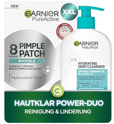 Garnier Hautklar Power-Duo: Hydrating Deep Cleanser für eine sanfte, feuchtigkeitsspendende Reinigung + 8H Hydrocolloid Pimple Patches für schnelle Pickel-Linderung