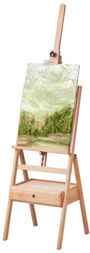 VEVOR Studio H-Frame Easel, Holds Canvas Art up to 36, Beechwood Artists Easel for Painting with Art Supply Storage Drawer, 22 lbs Load Capacity Studio Easel, Adjustable Art Painting Easel