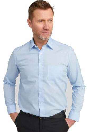 Double TWO Men's Tall Fit Long Sleeve - Formal Business Shirt - 6ft+ | Extra-Long Sleeves & Longer Body, Easy-Care, Classic Collar, Chest Pocket, Tall Fit