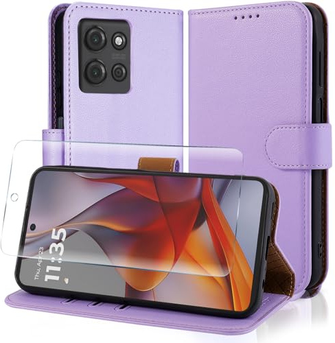 Case Collection for Motorola G75 Case and Screen Protector - Leather Folio Flip [Kickstand] Shockproof Cover [RFID Blocking] Magnetic Wallet for Motorola Moto G75 5G Phone Case Lavender