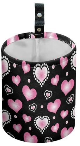DELORIGIN Car Trash Can Pink Heart Waterproof Car Garbage Can Car Seat Back Hanging Trash Bag Portable Camping Garbage Bin Storage Bag Collapsible Trash Container for Car (5.9 W,7.2 H)