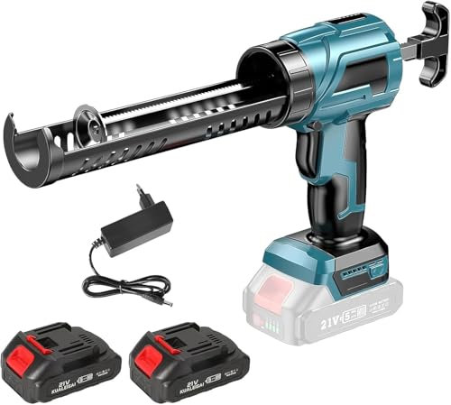 Pistolet à Silicone électrique pour Makita 18V, Pistolet à cartouche electrique 2000mAh, 2000N pistolet silicone avec 4 vitesses, Pistolet Joints electrique 300ML pour Sceller, Remplir (2× Batteries)
