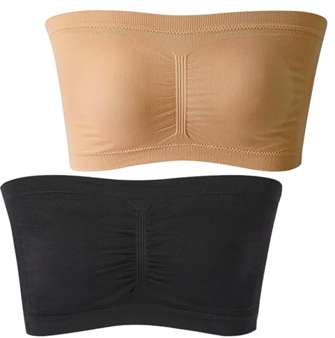 mtuihfo 2 PCS Bandeau Tops Women, Bandeau Bra Padded Strapless Bras for Women, Bandeau Tube Top Bra Bralette