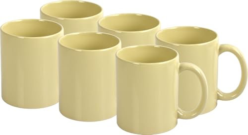 Large Ceramic Coffee Tea Mugs Set 300ml & 400ml Capacity Wide Cups with Easy Grip Handle Microwave Dishwasher Safe Perfect for Family & Gifting (Cream-300mlX6)