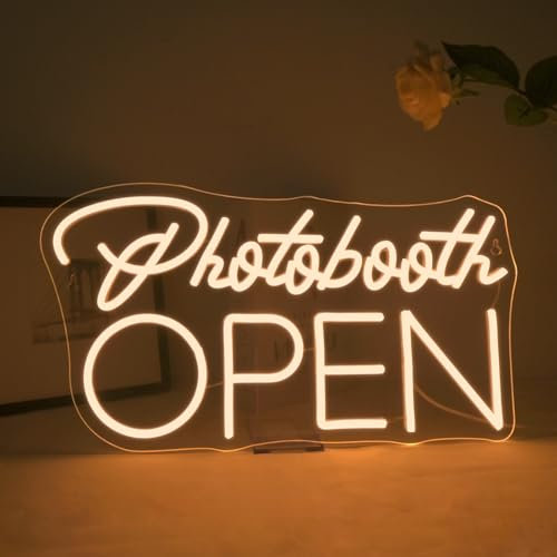 ineonlife Photobooth Open Neon Led, Photobooth Led Neon White pour Décoration Murale, Galerie De Photos Enseigne Lumineuse pour Photographie,Peintures Murales,Mariages,Célébrations de Fiançailles