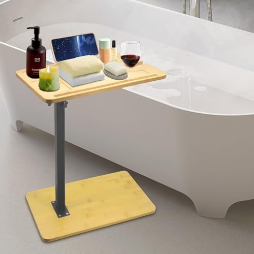 Yuhtech Mesa auxiliar en forma de C, lateral de cama para dormitorio, altura ajustable, bandeja de bañera con altura ajustable para sala de estar, sofá, dormitorio