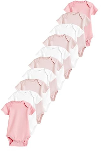 NEXT Confezione da 10 body per neonati a maniche corte Rosa/Bianco 0 Mesi