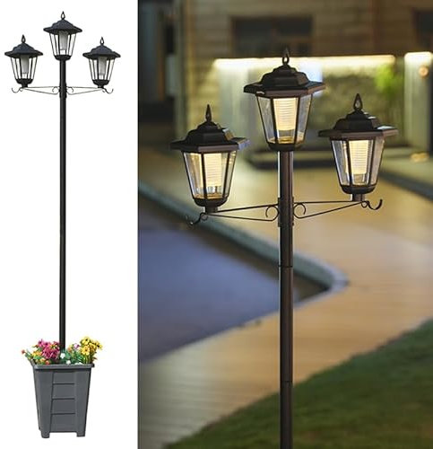 Waterproof Solar Lamp Post Light, 80 High Lumen Garden Pathway Light, Ideal for Driveways, Lawns, Front/Back Doors 6000K (Triple-Head)