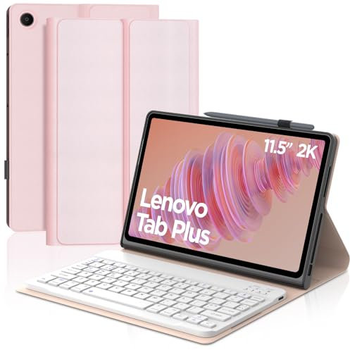 Keyboard Case for Lenovo Tab Plus 11.5 2024, UK Layout Wireless Detachable Bluetooth Keyboard with Slim Protective Cover for Lenovo Tab Plus 11.5 Inch 2024 (TB351FU) Tablet, Pink