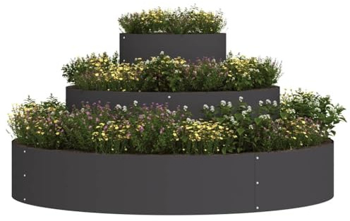 vidaXL Garten-Pflanzgefäß Schwarz 120 x 120 x 20 cm, Garten- und Terrassen, Moderne runde Pflanzer, robuster Stahl für draußen, schöne Metalltöpfe