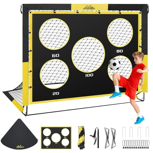 MoKo Fußballtore für den Garten, Großes Pop-up-Tornetz mit Zieltafel, Tragbare Fußballtrainingsausrüstung für Kinder zum Üben, Outdoor-Sportspiel